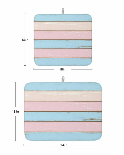 Pink Blue Wood Grain Drying Mats For Kitchen Counter And Sink, 16x18 and 18x24 inches, reversible microfiber, vintage design