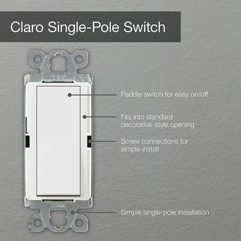 Claro On Off Light Switch 15 Amp Single Pole Black CA-1PS-BL Decorator Style on a gray background