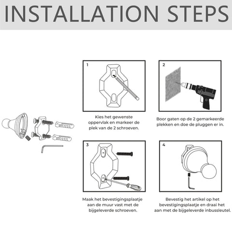 Installation steps for Matte Black Bathroom Accessories Set Kit With 2 24 Inch Towel Bars, 2 Towel Rings, 2 Toilet Paper Holders, 2 Hooks