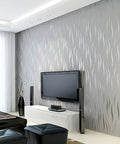 Peel And Stick Wallpaper Roll 20.8 Inches Wide By 393 Inches Long Per Roll Non Woven 3D Embossed Stripe In Silver Grey on living room wall
