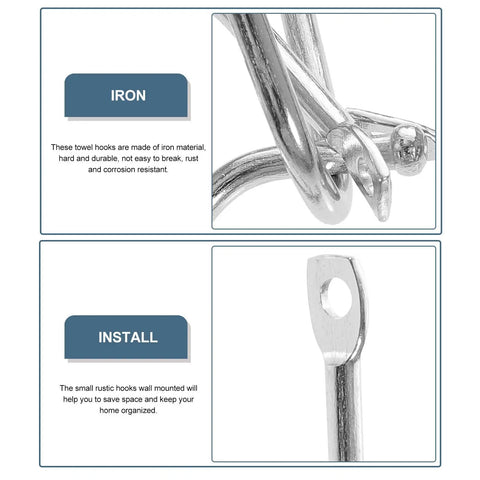 Thirty Pack Mini Iron Wall Hooks With Classic Silver Finish close-up showing durable iron material and installation feature.