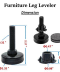 Heavy Duty Adjustable Leveling Feet 4 Pack With Three Eighths Inch 16 UNC Threads Leg Levelers with dimensions