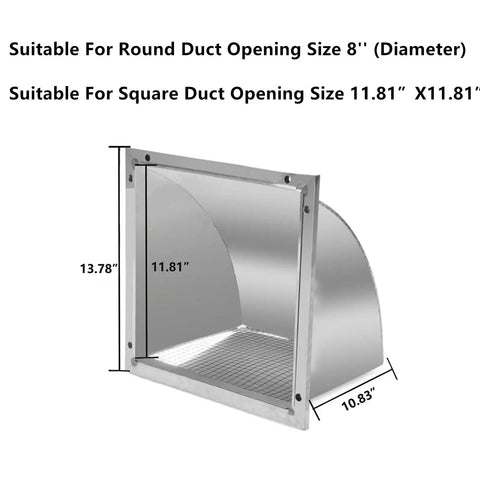 Heavy Duty 8 Inch To 12 Inch Wall Vent Cap Stainless Steel Square Ventilation Cover With Screen Mesh for Ducting