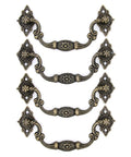 4 Pack Vintage Antique Brass Bail Pull Handles For Wooden Drawers Cabinets And Cupboards, Medium Size, 4.4 Inch Long And 1.96 Inch High
