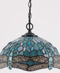 Tiffany Style Sea Blue Stained Glass Dragonfly Pendant Light Plug In 12 Inch Hanging Lamp With 32 Inch Chain And 15 Foot Cord UL Listed LED Ready