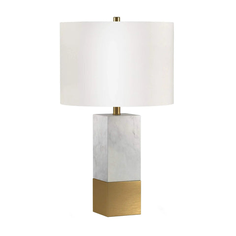 Glam Marble and Brass Table Lamp With White Drum Shade 21.5 Inch Tall Desk Lamp For Home Or Office Handcrafted Marble Base