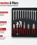 Wrenches and pliers set from 899-Piece Home Repair Tool Set With Rolling Aluminum Tool Chest And Four-Drawer Case