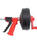 Rock Solid Drain Snake For Clogged Pipes Manganese Steel Cable with red handle, designed for easy gripping and control.