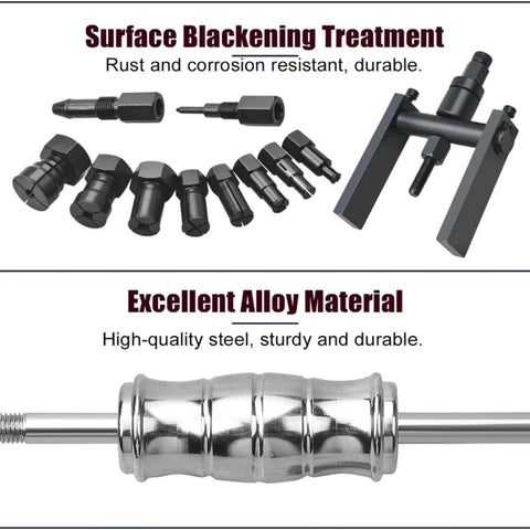 Bad Ass Inner Bearing Puller Kit With Sliding Hammer Made To Rip Old Gunk Out Efficiently Using Swappable Chucks 8mm To 25mm For Any Shaft While Rock Solid Build Quality Gets The Job Done Fast Keeping Mechanics Happy, black steel kit