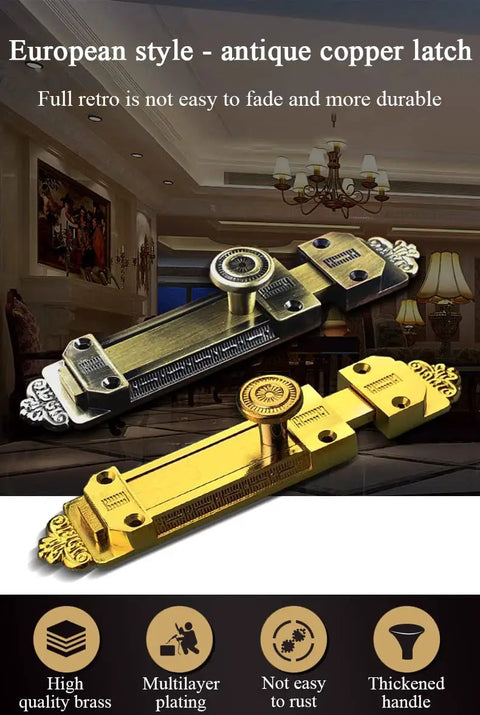 Heavy Duty Brass Sliding Bolt Door Latch With Super Smooth Auto Return Antique Bronze Finish Solid Gear Perfect For Barn Patio Garden Gates Built Tough No Fuss Install, showcasing antique copper latch.