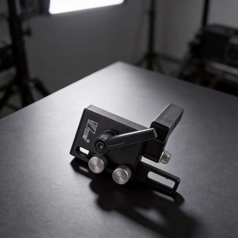 Beefy Aluminum Miter Track Stop for Router Table 19mm T Slot Limiter on a workbench with 90 degree lock handle