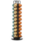 Rotating Nespresso OriginalLine Pod Holder Carousel For Countertop, 40 Pod Capacity, black holder with colorful pods