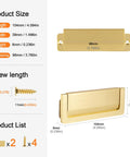 Dimensions and components of Flush Mount Zinc Alloy Cabinet Drawer Handles Hidden Concealed Pulls with Screws Gold Finish 96 mm