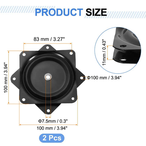 Two Pack 4-Inch Bar Stool Swivel Plates With 360 Degree Rotation Lazy Susan Turntable Beefy Square Semi-Ball Bearing Seat