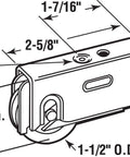 Diagram of 1-1/2 Inch Steel Roller Assembly With Ball Bearing And Plain Back Housing For Sliding Patio Doors, Fits Howmet, Krestmark And More, Yellow Zinc Finish, 1/4-20 Mount Hole On Back, Optional 10-32 Top Hole, Durable, Smooth Operation