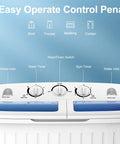 Control panel of the Badass Portable Washing Machine With Twin Tub Setup and Heavy Duty Spin Dryer, showing wash settings.