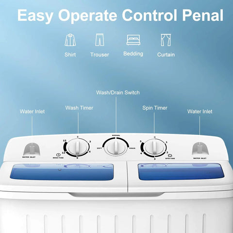 Control panel of the Badass Portable Washing Machine With Twin Tub Setup and Heavy Duty Spin Dryer, showing wash settings.