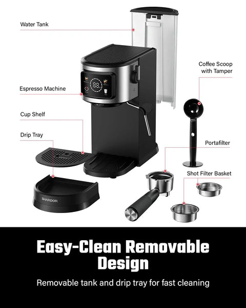 Professional Espresso Machine With Rapid Milk Frother And Pro Steam Wand For Silky Lattes And Bold Cappuccinos showing water tank, cup shelf, and drip tray.