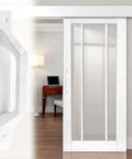 Two Pack Sliding Barn Door Handles 7.9 Inch Aluminum Alloy Pull Handles For Sliding Barn Doors Gates Cabinets Closets Drawers Garage Shed White Finish Includes Eight Mounting Screws For Easy Installation, installed view