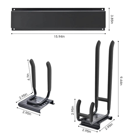 Garage Wall Mount Tool Organizer Rack With 6 Adjustable Heavy Duty Hooks dimensions view, black anthracite finish, space saving