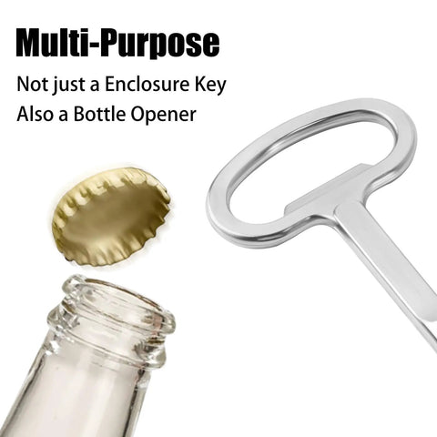 6mm Hole Enclosure Key for Switchgear Cabinets also used as bottle opener with chrome finish next to bottle and cap