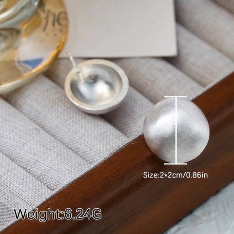 Matte Brushed Silver Half Ball Stud Earrings For Women Minimalist Dome Design With Hypoallergenic Silver Plated Metal Go To Everyday Wear Gift Ready Jewelry, 2cm