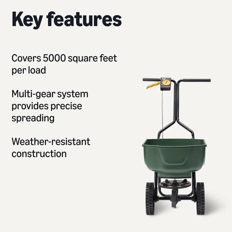 Fertilizer Spreader For Lawn With Even Coverage All Season Workhorse, Multi Gear Control, Covers Up To 5000 Sq Ft Per Load