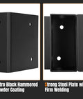 Close-up of black heavy-duty steel brackets from Beefy 8 Piece Workbench Bracket Kit With 64 Screws For DIY Work Table Built To Fit 2x4 Lumber Real Size 1.5x3.5 Inch Right Angle Corner Brackets Black For A Sturdy Shop Setup