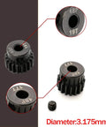 Close-up of 48P Pinion Gear Set For 1/10 RC Cars, 16T and 19T, 48 Pitch pinions, 3.175mm bore, steel construction, speed tuning gear pack