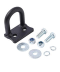 Beefy 16mm Steel Front Tow Hook For Off Road RZR 900S 1000S 1000XP General Models Heavy Duty Recovery Hook With Black Powder Coat Easy Bolt On Installation Rust Resistant And Trail Ready shown with bolts and washers