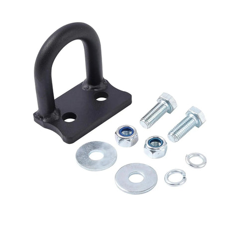 Beefy 16mm Steel Front Tow Hook For Off Road RZR 900S 1000S 1000XP General Models Heavy Duty Recovery Hook With Black Powder Coat Easy Bolt On Installation Rust Resistant And Trail Ready shown with bolts and washers