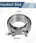 V Band Clamp With Flange 2.36 Inch 304 Stainless Steel Exhaust Clamp Kit for Auto, shown with size dimensions