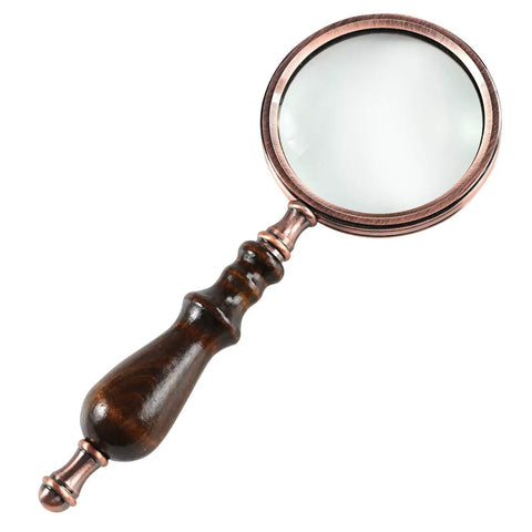 Old School 10X Magnifying Glass With Wooden Handle And Copper Frame, Real Glass Lens, handheld reading magnifier for seniors