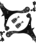 Honda CRV Front Lower Control Arm Kit With Ball Joints And Sway Bar End Links For 2002 To 2006 6 Piece Suspension Set K640399 K640400 K80223 K90454 K90455 Left And Right, black steel parts