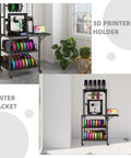 Solid As A Rock 4 Tier Rolling 3D Printer Stand With Hella Spacious Spool Storage. Features sleek design with colorful spools.