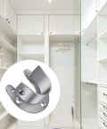 Set Of 4 Heavy Duty Stainless Steel Wardrobe Brackets U Shaped Rod Sockets Flange 1-1/4 Inch Diameter End Supports For Closet Rods With Screws And Mounting Hardware on a white closet rod