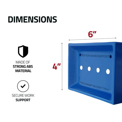 Dimensions of Blue Hard Hat Lineman Bucket Tray With Slick Patented Ramp And Magnetic Holder For Bucket Truck Lip Mount, 6x4 inches.