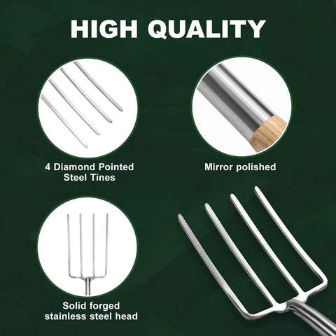 High quality features of Heavy Duty Garden Fork Pitchfork 4 Prong Spading Tool With D Handle 43 Inch Steel Pitchfork for yard work.