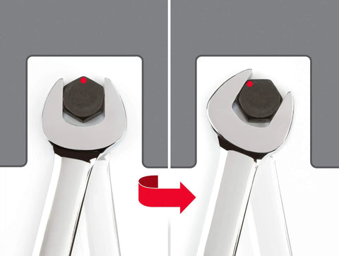 Open-ended wrench from 46-Piece Combination Wrench Set With 19 Inch Wrenches And 27 Metric Wrenches, showing two grip positions.