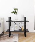 Two Tier Book Cabinet Gray 31.5 Inch Engineered Wood with decor in a modern room setting
