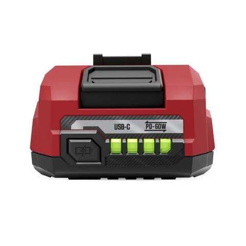 High Performance Cordless Power Tool Starter Kit With 2.0 Ah Lithium Ion Pack And Quick Connect Charger Including Smart Led Fuel Gauge, USB-C charger.
