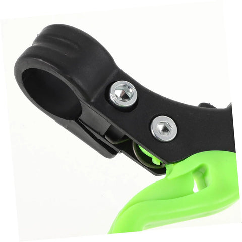 Close-up of a black and green Three Finger Bike Brake Lever For Boys And Girls, Ergonomic MTB Disc Brake Levers, Easy Install.