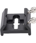 Black beefed up aluminum telescope mount base with anodized finish, finder scope bracket, fits C8-130ED, two screws visible.
