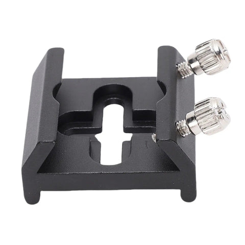 Black beefed up aluminum telescope mount base with anodized finish, finder scope bracket, fits C8-130ED, two screws visible.
