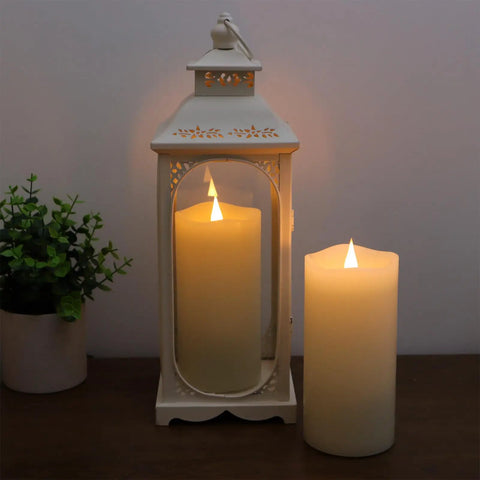 3 Pack Flickering Flameless LED Pillar Candles Battery Operated With Timer Real Wax Ivory 3D Moving Flame Creates Cozy Ambient Glow Last 1000 Plus Hours For Wedding Christmas Home Decor in lantern