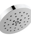 Contemporary Shower Head With H2Okinetic Technology, Drench Style Spray, Chrome Finish, displaying round spray nozzles.