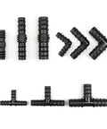 Durable PE Irrigation Pipe Fittings Kit 16mm 20mm 25mm Tee Straight Elbow Plug For Greenhouse Sprinkler Hose Connectors 50 Pieces No Hassle Setup Easy Install black PE fittings set