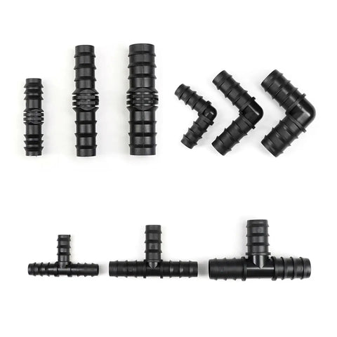 Durable PE Irrigation Pipe Fittings Kit 16mm 20mm 25mm Tee Straight Elbow Plug For Greenhouse Sprinkler Hose Connectors 50 Pieces No Hassle Setup Easy Install black PE fittings set
