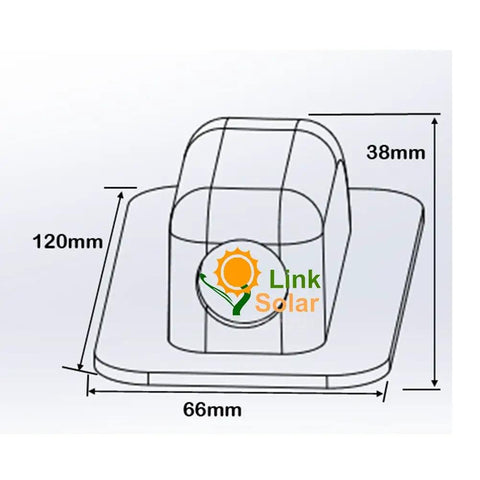 Diagram of ABS Solar Single Cable Entry Gland With Curved Connector for 6mm2 To 12mm2 cables, dimensions shown.