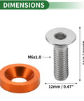 Universal Car Modification M6 Gasket Bolt For License Plate Frame, M6x1.0, Aluminum Alloy, Orange, side view with dimensions